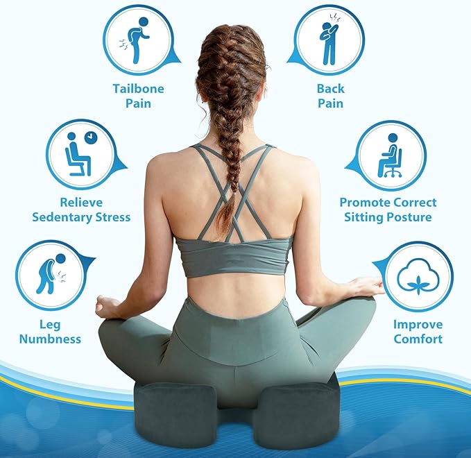 BlissTrends Seat Cushion,5.2in Thick Memory Foam Cushions for Office Chair, Car Seat, Airplane, Relieving Pressure Tailbone Sciatica Back Pain for Long Sitting Office Workers, Car Drivers DarkGreen