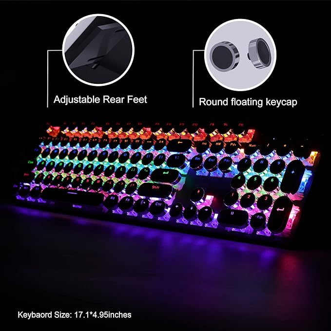 Retro Typewriter Keyboard and Mouse Combo, Cute Black Keyboard with Linear Red Switches, Full Size Wired Mechanical Gaming Keyboard, Cool Light Up Keyboard and Mouse for Gaming,Work,Mac,PC,Windows