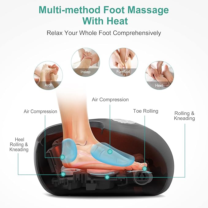 Medcursor Foot Massager with Heat, Shiatsu Deep Kneading Machine, Multi Air Compression Intensity, Smart APP Mobile Remote Control and Foot Massage Relax for Home and Office Use, Gifts for Women Mom
