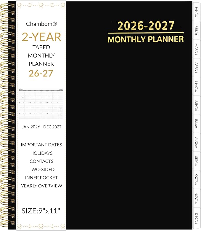 2026-2027 Monthly Planner 2 Year Monthly Planner/Calendar 2026-2027, 24 Months Calendar Planner Jan 2026 – Dec 2027, 9" x 11", Tabs, Double-Side Pocket, Holidays, Thick Paper