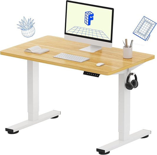 FLEXISPOT EN1 One Piece Standing Desk, 40 x 24 Inches Adjustable Height Desk for Small Space Electric Sit Stand Home Office Table Computer Workstation (White Frame + Maple Desktop)