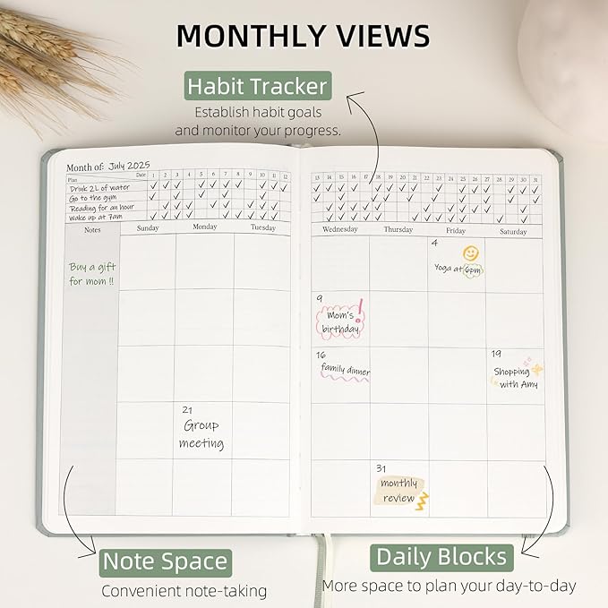 2025-2026 Planner - Undated Monthly, Weekly & Daily Planner for Planning Your Success - To Do List, Habit Tracker, Hardcover, Aesthetic, Stylish School or Office Supplies (Sage, A5)