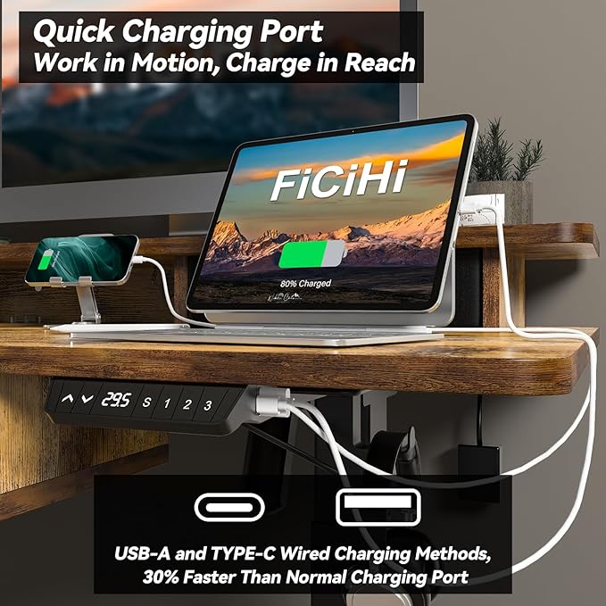 Adjustable Height Standing Desk with 4 Drawers & Wheels,63 x 30 inches Electric Sit Stand Home Office Desk with Two Tiers, 3 Memory Presets, Monitor Stand Riser, USB A/C Charging Port