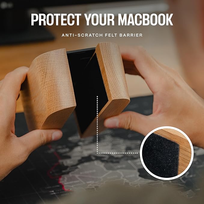 Adjustable Vertical Laptop Stand for Desk, Wooden Laptop Holder, MacBook Pro Stand, Wood Mac Air Dock (Solid Oak)