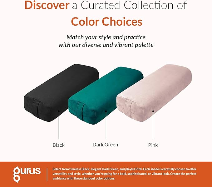 Gurus Super Soft & Firm Yoga Bolster Pillow - Lightweight, Easy to Carry with Handles - Rectangular, Machine Washable Cover
