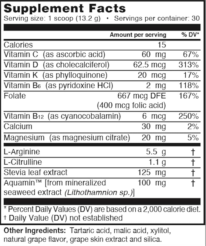 L-Arginine PRO | 5,500mg L-Arginine Plus L-Citrulline 1,100mg Grape Powder Drink Mix Supplement for Increased Nitric Oxide Production