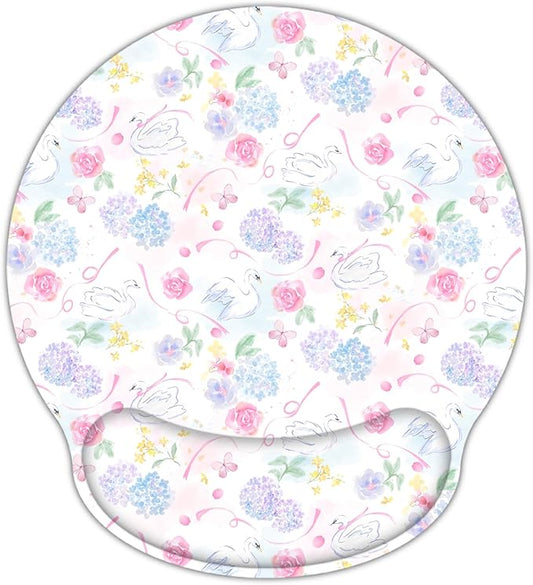 RICHEN Ergonomic Mouse Pad with Wrist Support,Non-Slip Rubber Base for Computer Laptop & Mac,Lightweight Rest for Home,Office & Travel (Hydrangea Swan)