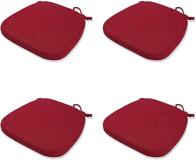 Chair Cushion with Ties for Dining Chairs - Memory Foam Non Slip Kitchen Chair Pad and Dining Seat Cushion with Machine Washable Cover Set of 4 [16.5 x 16.2 Inches] (Red, 4)