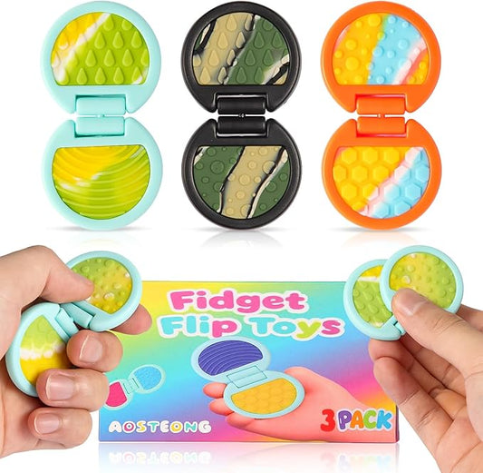Fidget Toys Adults, Sensory Toys for Kids with Autism, Anxiety Relief Items for ADHD Stress Relief, Fun Fidgets for Teens Textured & Flip Slider (3pcs-Camo(Black+Orange+Blue))