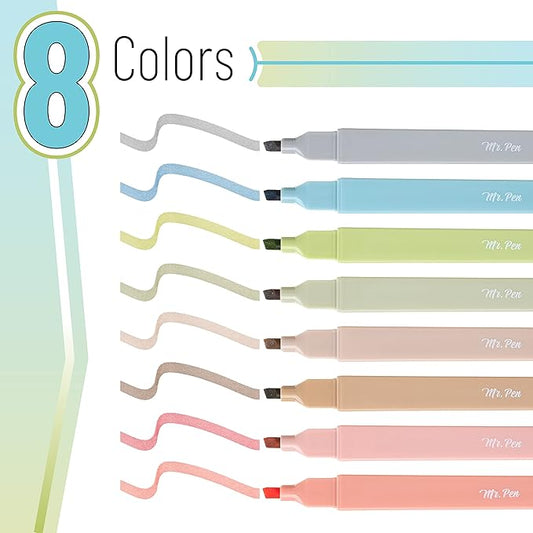 Mr. Pen- Aesthetic Highlighters, 8 pcs, Chisel Tip, Vintage Colors, No Bleed Bible Highlighter Pastel, Highlighters Assorted Colors, Pastel Highlighter Set, Cute Highlighter