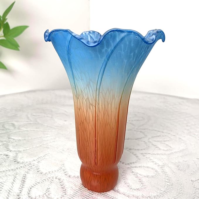 Bieye LS22 Lily Flower Blown Glass Lampshade (Orange Blue, Opening I.D. 1.26" x O.D. 1.5")