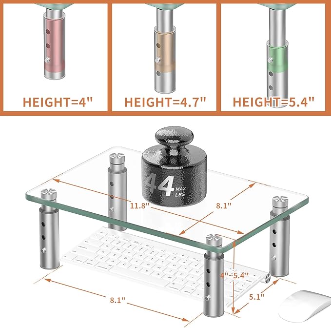 Hemudu Monitor Stand Riser, 3 Height Adjustable Laptop Stand Riser, Monitor Stand Riser for PC, Computer, Laptop Clear