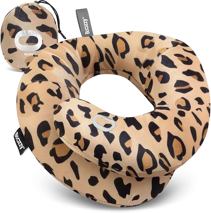 BCOZZY Neck Pillow for Travel Provides Double Support to The Head, Neck, and Chin in Any Sleeping Position on Flights, Car, and at Home, Comfortable Airplane Travel Pillow, Leopard