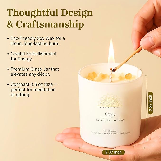 Soy Candles with Crystals - Aromatherapy Scented Candle for Women - Lavender Vanilla Gift Set - Small Wax Melts - 3 Pack 3.5oz