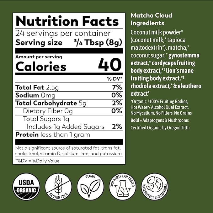 Rasa Matcha – Adaptogenic Mushroom-Boosted Matcha | Vegan, Keto, Ayurveda Wellness Tonic with Lion's Mane + Rhodiola (6 oz / 24 Servings)