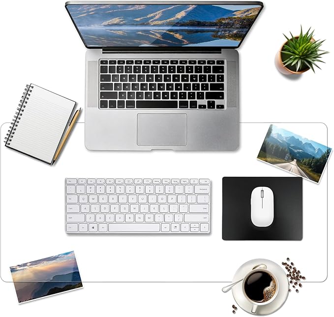BLESWIN Clear Desk Mat, Transparent Writing Desk Mat, Durable Waterproof Multi-Functional Table Protector with Non-Slip Adhesive, 16.93 x 35.43 Inches, Suitable for Home and Office