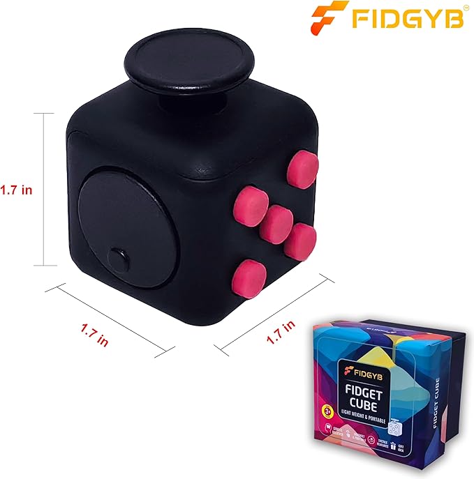 Cube Fidget Stress Relief Toy for Adults & Kids, Smooth, Quiet Sensory Toy for Anxiety, Focus & ADHD Idea[Black_Red]