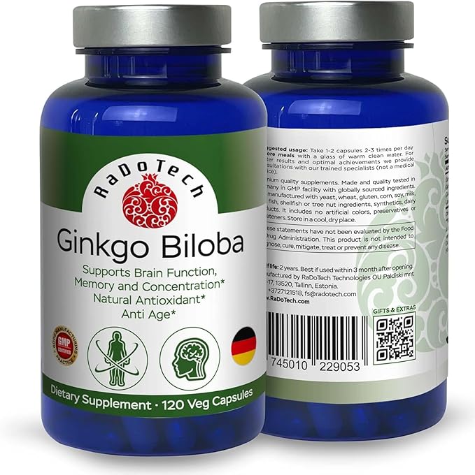Ginkgo Biloba Support Brain Function, Supplements for Memory and Focus, Natural Antioxidant-Rich, Promotes Overall Health, 120 Vegetarian Capsules, GMP, 120 Count (Pack of 3)