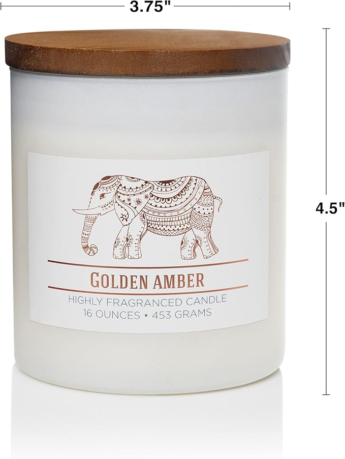 CAROLINA Golden Amber Scented Candle, 16 oz Wellness Relaxing Aromatherapy Candle, 2 Wick White Jar Soy Blend Wax, Candles for Home, 60H Burn - Made in The USA
