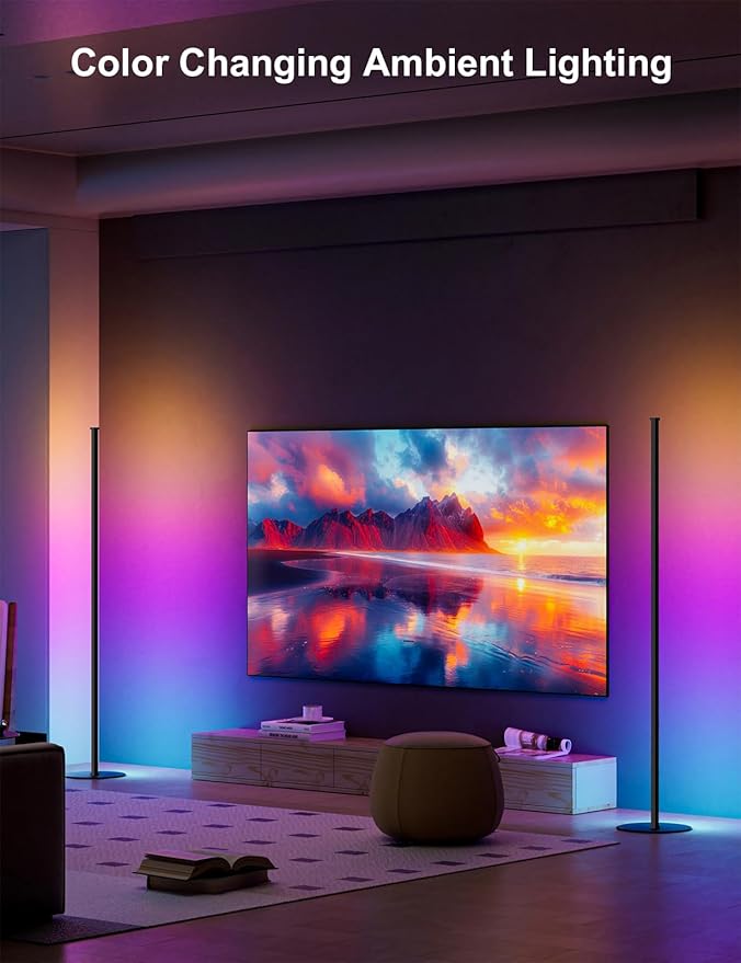 Corner Floor Lamp Work with Alexa, Smart LED Corner Lamp 55", APP & Remote Control with Music Sync, 16 Million Colors & Timer, Color Changing Ambient Lighting for Living Room Bedroom Game Room