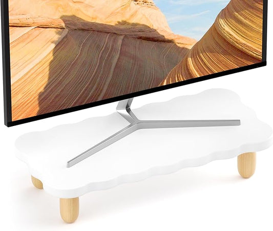 Monitor Stand Riser, Cookie-Shaped Sturdy Wood Computer Monitor Stand for Desk, Ergonomic Desk Stand, Multi-Purpose Desktop Organizer Riser for Computer, Laptop, Printer, TV,White