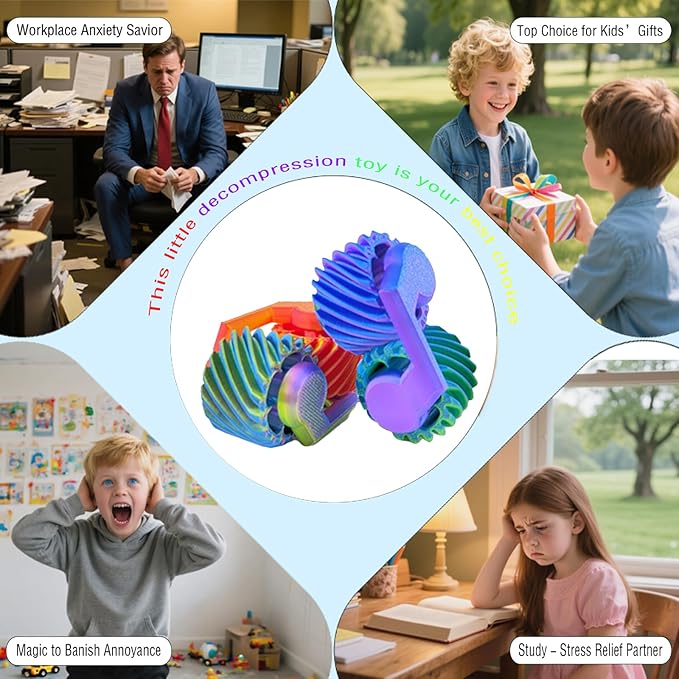 3D Printed Gear Stress Relieving Toy, Fidget Toys for Kids & Adults, Anxiety Relief Items Ideal for Autism & ADHD, Portable Sensory Toys Tool for Anxiety & Focus – Perfect Christmas & Birthday Gift