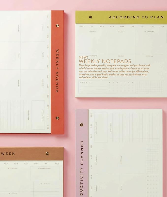 DesignWorks Ink Weekly Agenda Postbound Notepad with Space for Affirmations and Intentions, 9.75" x 14", Matcha