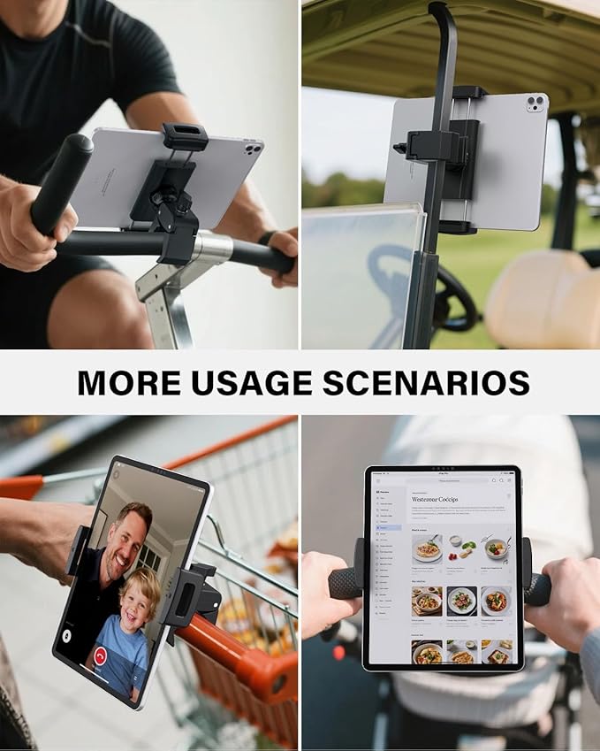 A2C Universal Tablet Mount for Peloton Bike - Adjustable Clamp Handlebar iPad Holder Fit Treadmill, Exercise Bike, Spin Bike, Stroller (0.5-1.65" Tube), Compatible for 4.7-13" Phones & Tablets