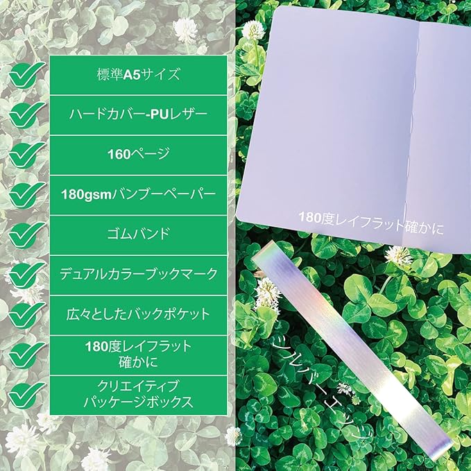 BUKE A5 Dotted Journal Dot Grid Notebook 180Gsm Bamboo White Paper, 5 * 5MM Dot Grid 160 Pages, Colored Silver Edges, Waterproof Fabric Hardcover