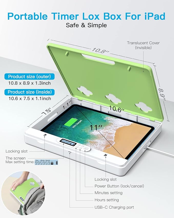 ySky Timer Lock Box for iPad iPhone,Portable Phone Lock Box for Tablets,Folded Phone,Controller,TV remotes, Phone Locker to Help Kids Reduce Screen Time Focus to Achieve Goals(Green)