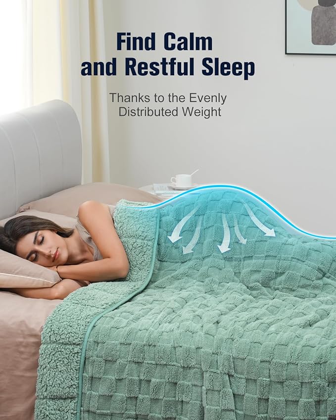 Kivik Weighted Blanket for Adult, 15 lbs Checkered Throw Blankets, Soft Dual Sided Heavy Fleece Checkerboard Blanket for Couch Sofa Bed, Twin Size 48 x 72 Inches, Sage Green