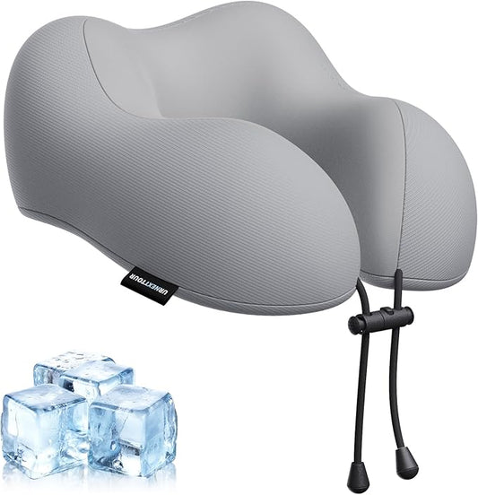 Travel Pillow for Airplane Memory Foam Neck Pillow, Soft & Support Travel Pillow with Storage Bag for Travelling, Sleeping Rest, Car, Train and Home Use (Grey)