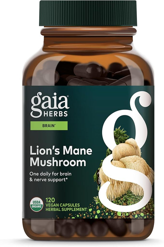 Gaia Herbs Lion’s Mane Mushroom - Brain & Nerve Health Support - 120 Vegan Capsules