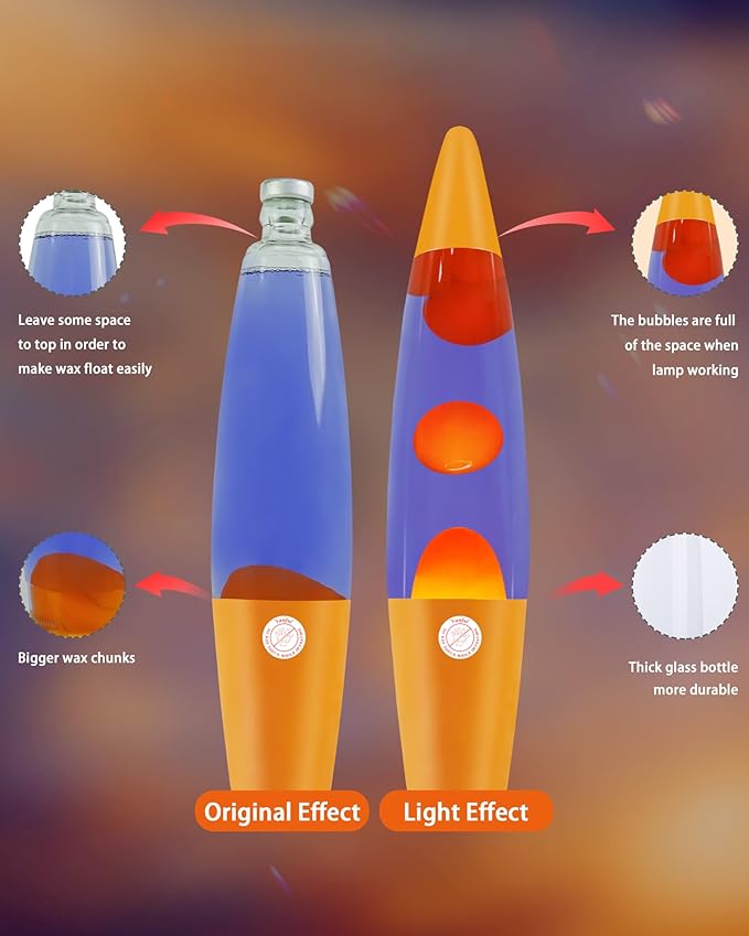 Liquid Motion Lamp 16" for Adults and Kids, Motion Lamp with Orange Wax in Purple Water for Home Living Room Office Bedroom Decor, Magma Mood Lamp Night Light Cool Gifts for Boys Girls Teens