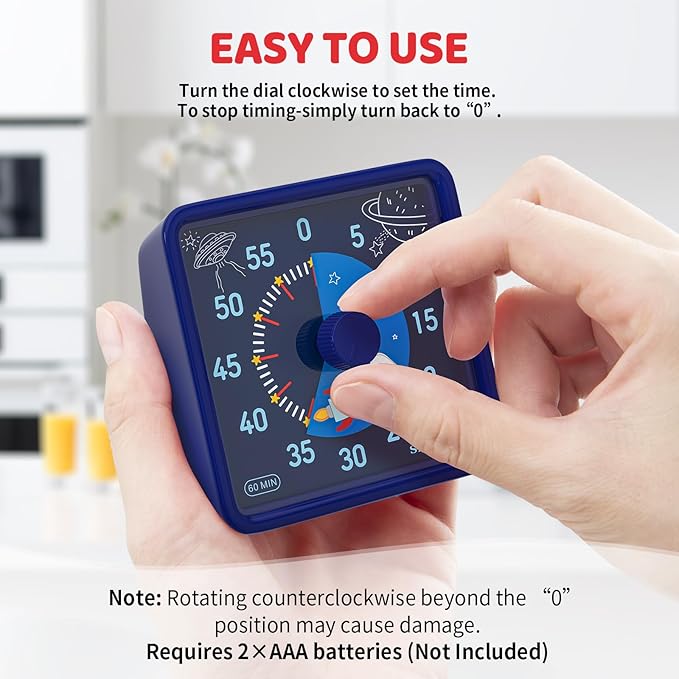 Secura 60-Minute Visual Timer for Kids, Time Clocks, Countdown Timer for Office Kitchen, Classroom Timer for Kids, Silent Time Management Tool (Navy Blue & Navy Blue)
