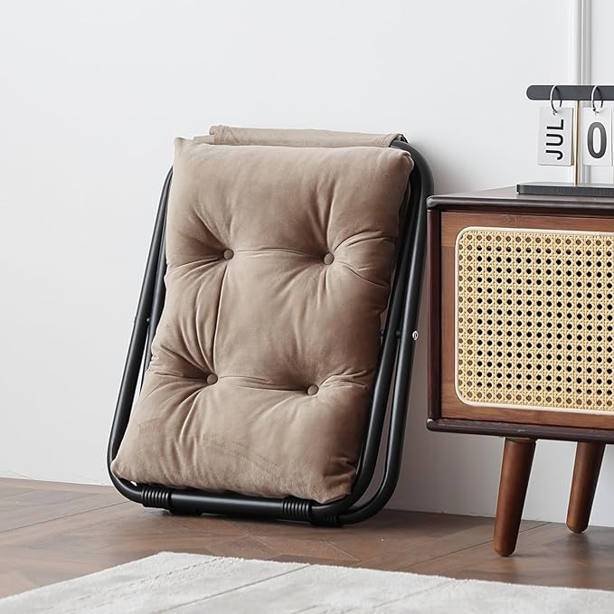 LITA Folding Footrest Stool, Portable Ottoman Foot Rest, Upholstered Small Foldable Ottoman Stool with Detachable Thick Cotton Cushion Padded Sofa Stool for Living Room, Bedroom, Khaki