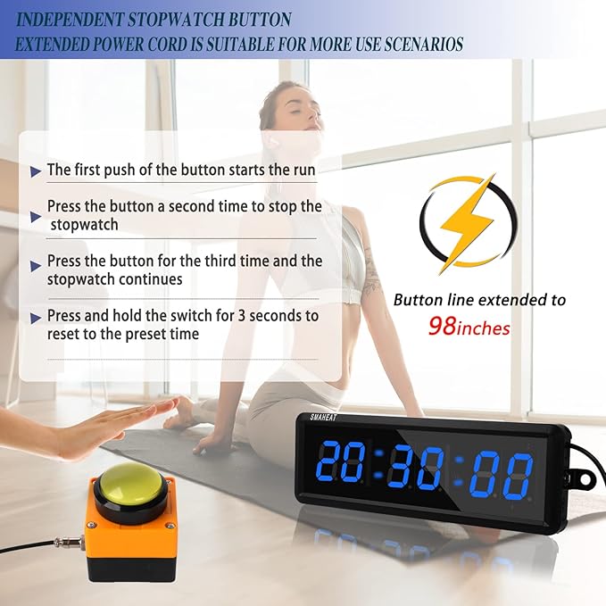 Fitness Timer with Stopwatch Button, Suitable for School/exam/Home Exercise/Gym/Gym SMAHEAT Electronic Fitness Timer (1.5 inch six-bit All-Blue)