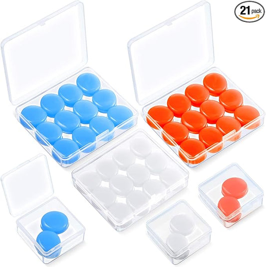 Frienda 21 Pairs Ear Plugs for Sleeping Reusable Moldable Silicone Earplugs Soft Noise Cancelling Earplugs Sound Blocking Ear Plugs with Case for Swimming Concert 32dB NRR (White, Blue, Orange)
