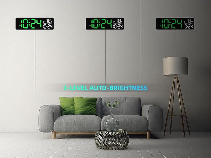 Large LED Digital Wall Clock with Date, Temperature, Auto-Brightness, Auto-DST | Big Digital Clock for Bedroom, Desk, Classroom, Living Room, Kitchen, Office, Gym, Farmhouse, Xmas Gift for Seniors