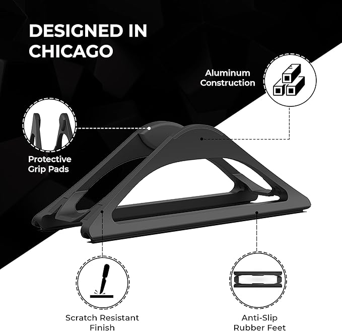 HumanCentric Vertical Laptop Stand for Desks in Matte Black, Upright Adjustable Holder to Dock Apple MacBook, MacBook Pro, and Other Laptops to Organize Work & Home Office, Automatic Grip