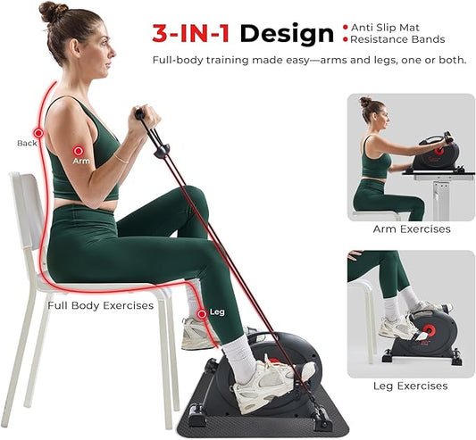 Sunny Health & Fitness Smart Under-Desk Bike Exerciser, Low-Impact Cardio Cycling Equipment for Home/Office, Mini Paddler for Arm/Leg Mobility Training, Free SunnyFit App Connect, Optional Motorized