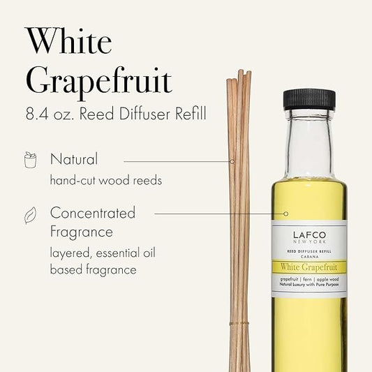 LAFCO New York Reed Diffuser Refill, White Grapefruit - 8.4 oz - Up to 4-Month Fragrance Life - Includes Natural Wood Reeds - Free of Dyes & Propellants - Made in The USA