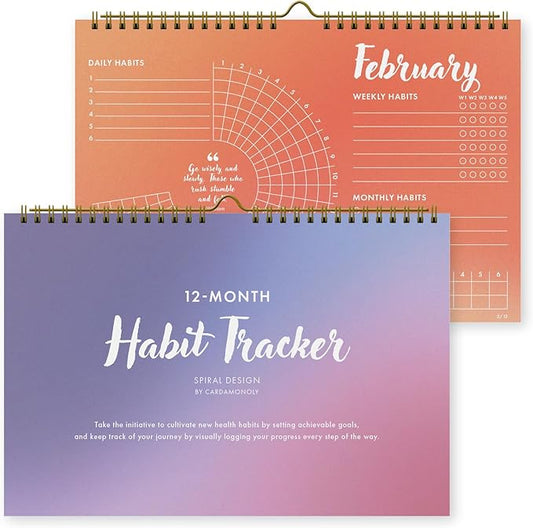 12-Month Habit Tracker Calendar – Gradient Spiral Wall Planner for Goals & Productivity, Daily/Weekly/Monthly Tracking, Wire-O Hanger, Thick 200 gsm Paper, Year-Neutral Months