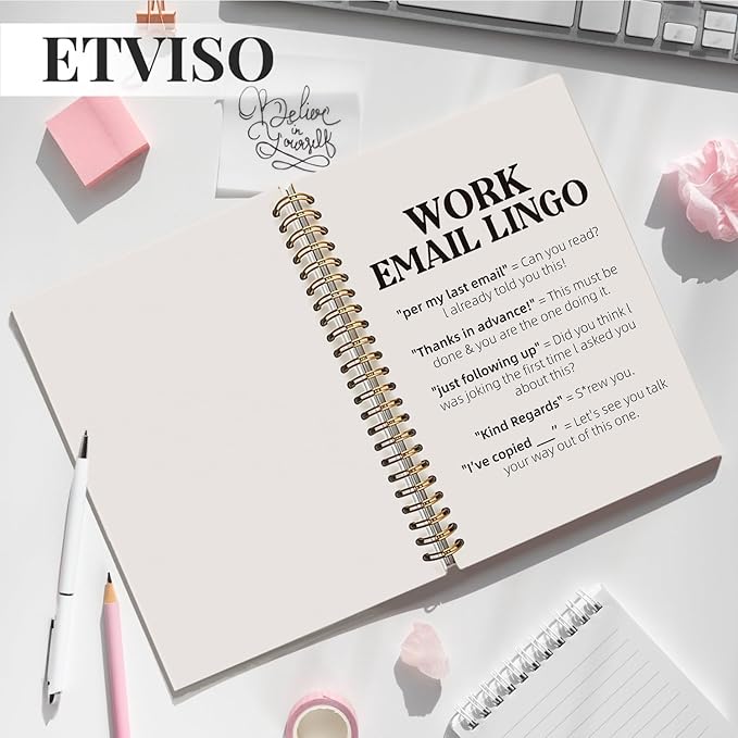 Funny Office Supplies for Women Men Coworkers, Work Journal Notebook, Funny Sarcastic Office Gifts for Coworkers, Work Email Lingo Hardcover Spiral Notebooks 5.5x8.3 Inch