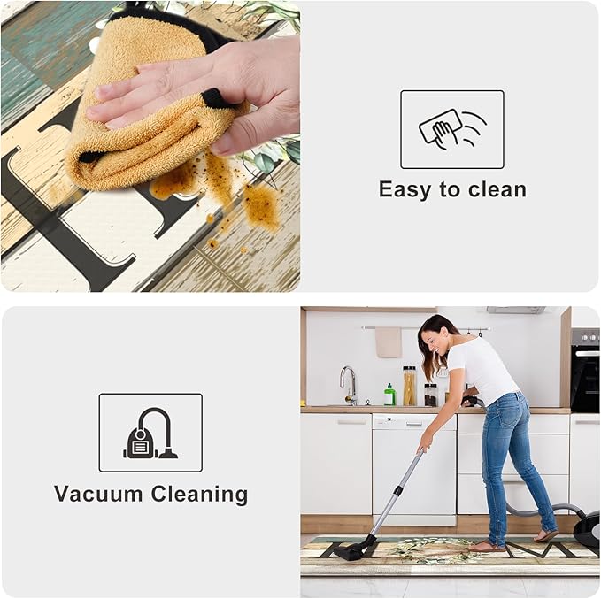 KIMODE Kitchen Mats 2PCS,Cushioned Anti Fatigue Farmhouse Kitchen Rugs and Mats,Non Skid Waterproof Kitchen Mats for Floor,Comfort Foam Standing Desk Mat for Home,Office,Sink,Laundry