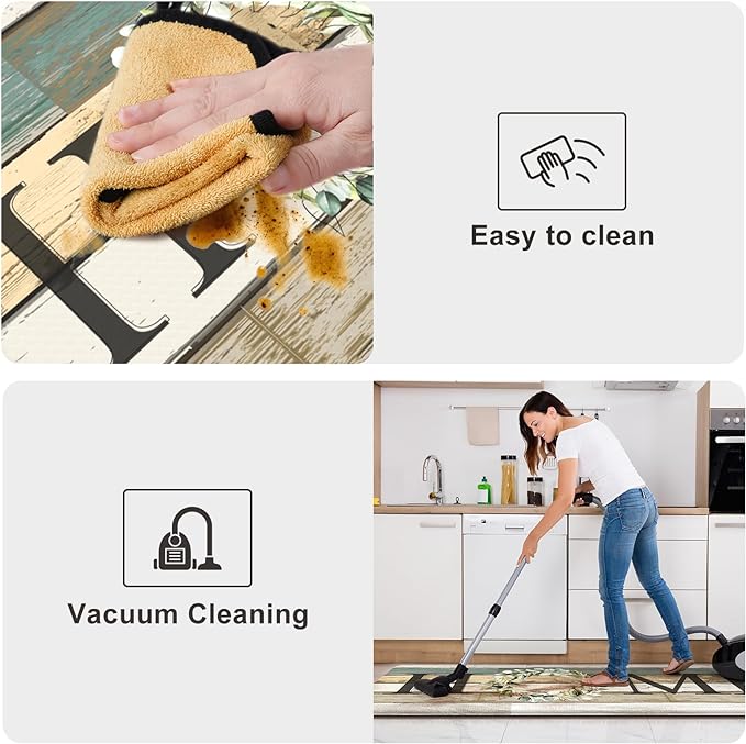 KIMODE Anti Fatigue Kitchen Mats for Floor,17.3" x 30" Farmhouse Rustic Kitchen Rugs Cushioned,Non-Skid Waterproof Comfort Thick Kitchen Floor Standing Mat for Corner Sink,Laundry Floor,Home