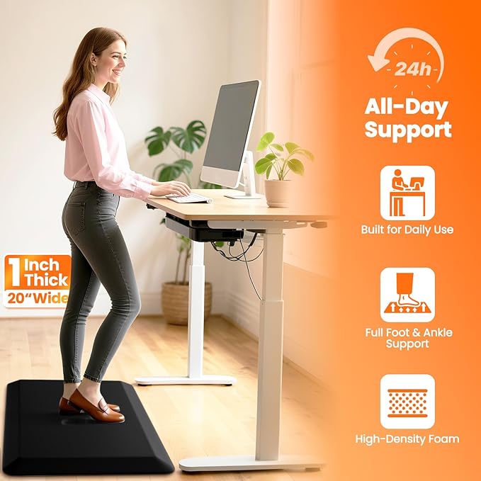 Kitchen Mats for Floor, 1 Inch Extra-Thick Kitchen Rugs, Non-Slip & Waterproof Standing Desk Mat, Comfort Anti Fatigue Mats for Kitchen Floor, Home, Sink, Office (20" X 32", Black)