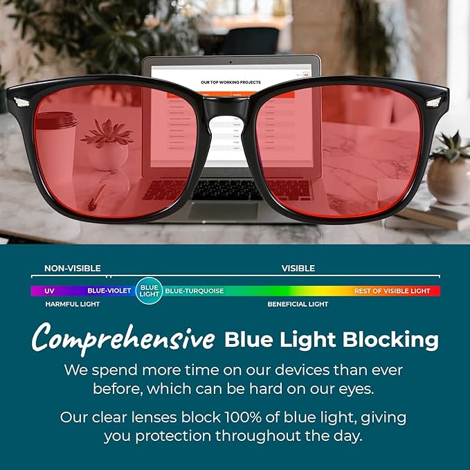 Blue Light Blocking Glasses for Women + Men - Better Sleep + Anti Eye Strain Protection - Computer Screens & Gaming
