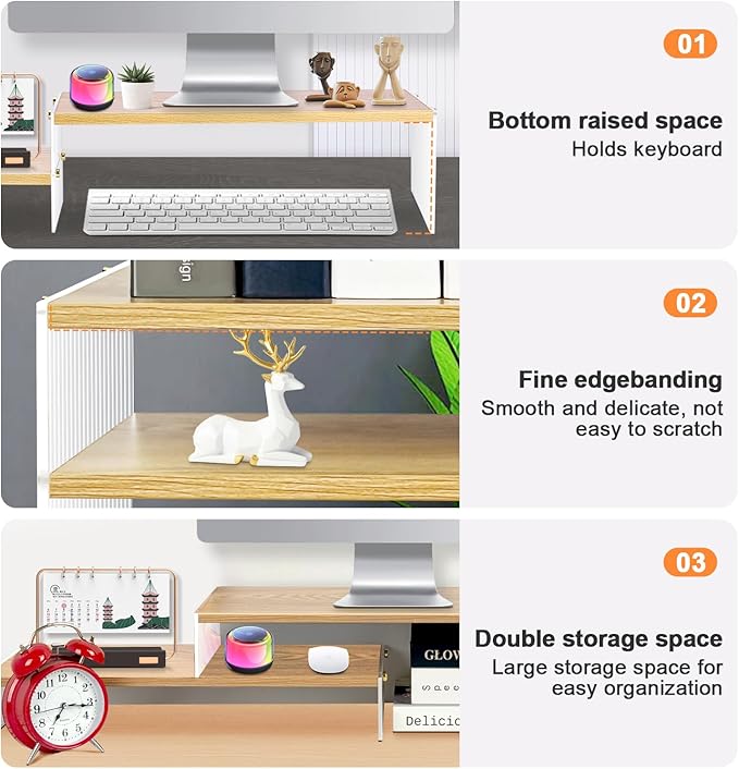 YGYQZ Wood Adjustable Monitor Riser for Desk, 2 Tier Dual Monitor Stand with Acrylic Legs Office Desk Shelf Organizer for Laptop, PC, Printer, Computer (wood-wavy)