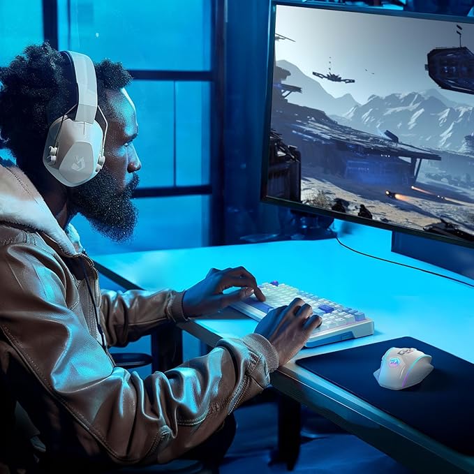 Redragon Wireless Gaming Mouse, MMO Gaming Mouse UP 16,000 DPI, 16 Macro Programmable Buttons, RGB Rechargeable Mouse with 12 Side Buttons, 70Hrs for PC Laptop MOBA FPS, White,M901P-WS